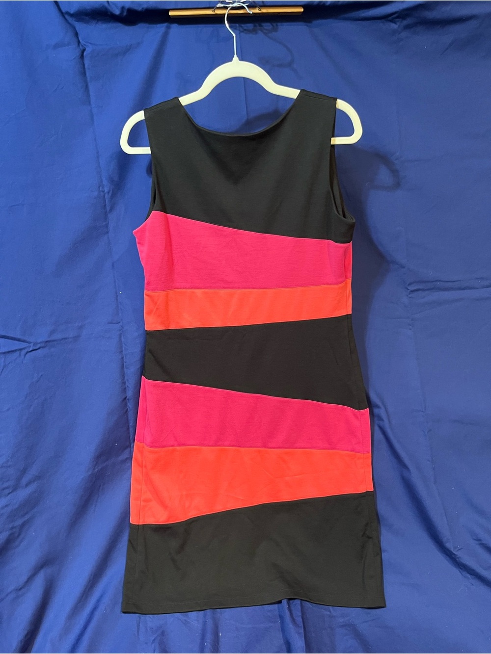 NY Collection, Medium 8-10, Black Pink Coral Colorblock Sleeveless Sheath Dress